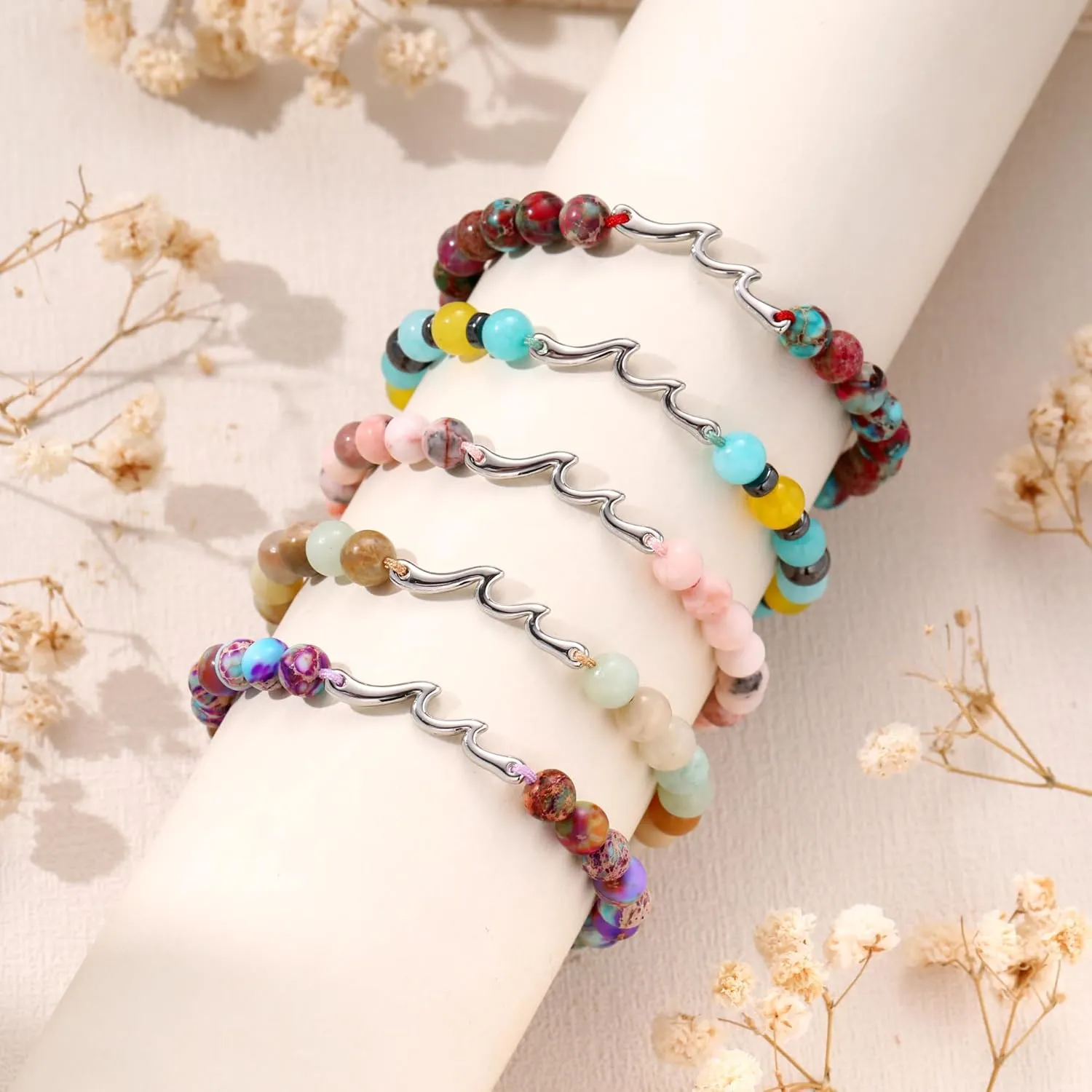 Inspirational Gifts for Women, Wave Bracelet Encouragement Gifts, Natural Stone Beaded Bracelets Life Is Tough Cheer Up Spiritual Thoughtful Get Weel Gifts Birthday Mothers Day Jewelry