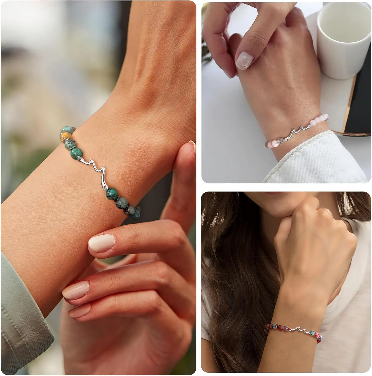 Inspirational Gifts for Women, Wave Bracelet Encouragement Gifts, Natural Stone Beaded Bracelets Life Is Tough Cheer Up Spiritual Thoughtful Get Weel Gifts Birthday Mothers Day Jewelry