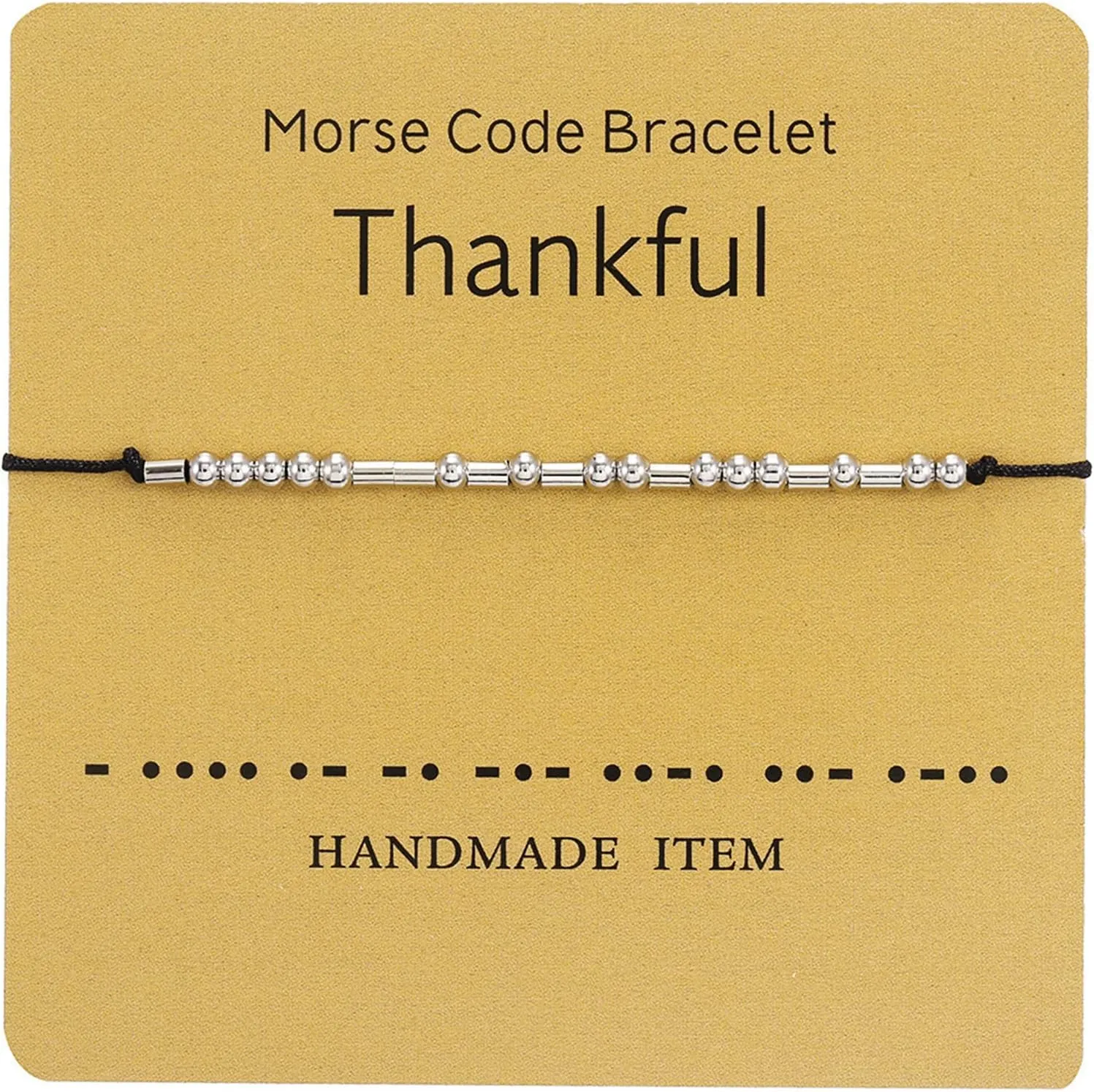 Inspirational Morse Code Beaded Bracelet with Card Adjustable Braide String Rope Wrap Bracelet for Women Men Lover Friend Handmade Christmas Thanksgiving Day Jewelry Gift