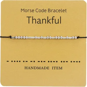 Inspirational Morse Code Beaded Bracelet with Card Adjustable Braide String Rope Wrap Bracelet for Women Men Lover Friend Handmade Christmas Thanksgiving Day Jewelry Gift