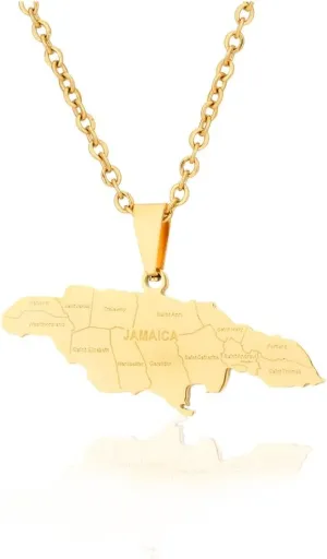 Jamaica Map Necklaces - Stainless Steel Map of Jamaica With City Pendant Jewelry Gift for Men and Women
