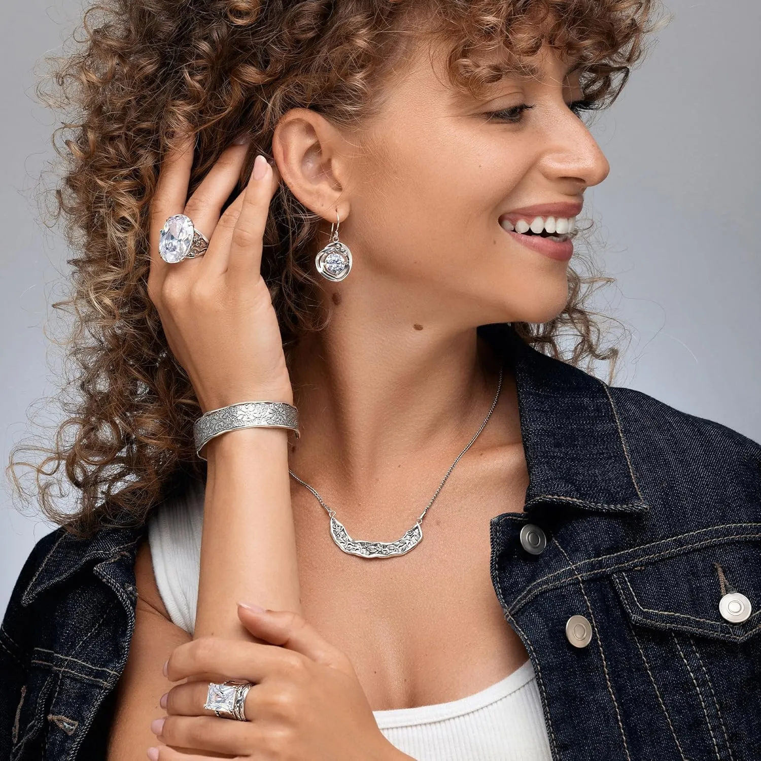 JEAN RACHEL JEWELRY 925 Sterling Silver Ring - Hammered Vintage Design with Octagon Shaped Cubic Zirconia - Hypoallergenic, Lead & Nickel Free - Artisan Handcrafted Statement Rings for Women