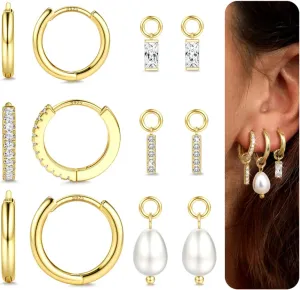 JeryWe Gold Small Hoop Earrings for Women  Hypoallergenic 14K Gold Plated Hoop Cartilage Earring Stacks Gold with Dainty Dangle Charm Non Tarnish Huggie Hoops Earrings for Cartilage Tragus Piercing Jewelry