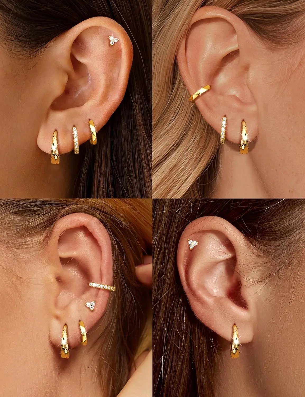 JeryWe Hypoallergenic Gold Hoop Earrings for Women S925 Sterling Silver Post Chunky Cartilage Earring Stacks Non Tarnish 14K Gold Filled Small Hoops Stud Set Jewelry