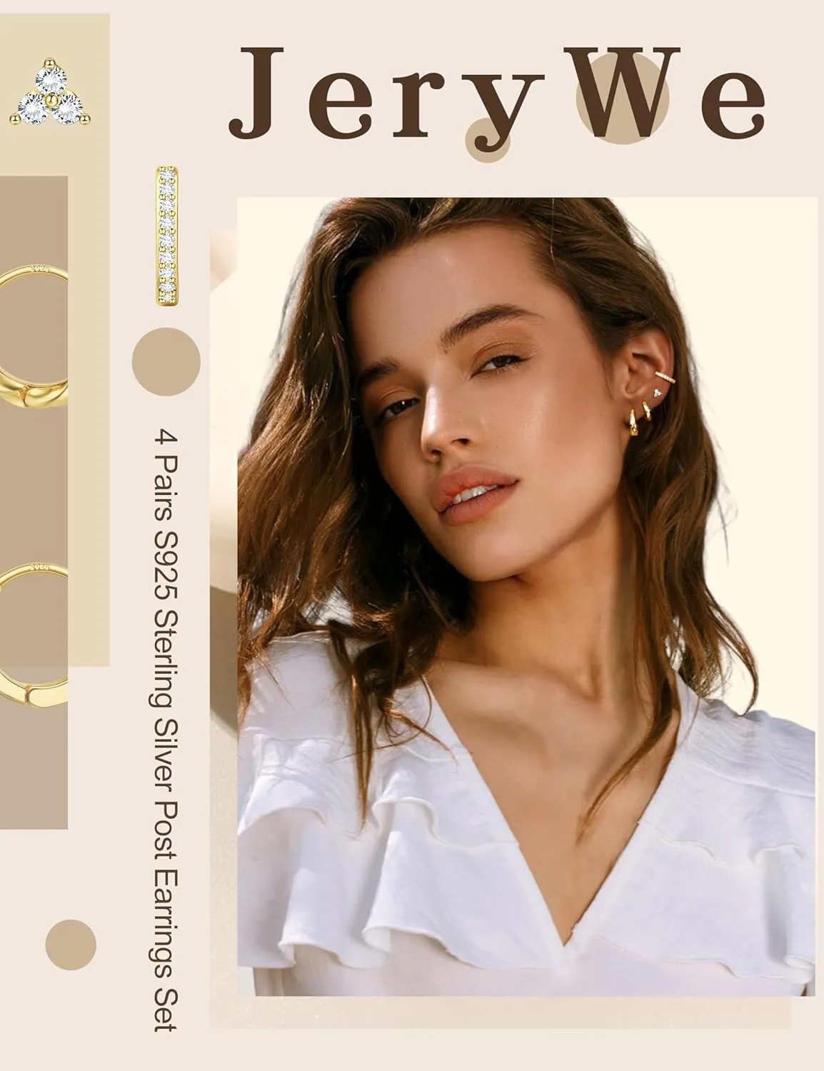 JeryWe Hypoallergenic Gold Hoop Earrings for Women S925 Sterling Silver Post Chunky Cartilage Earring Stacks Non Tarnish 14K Gold Filled Small Hoops Stud Set Jewelry