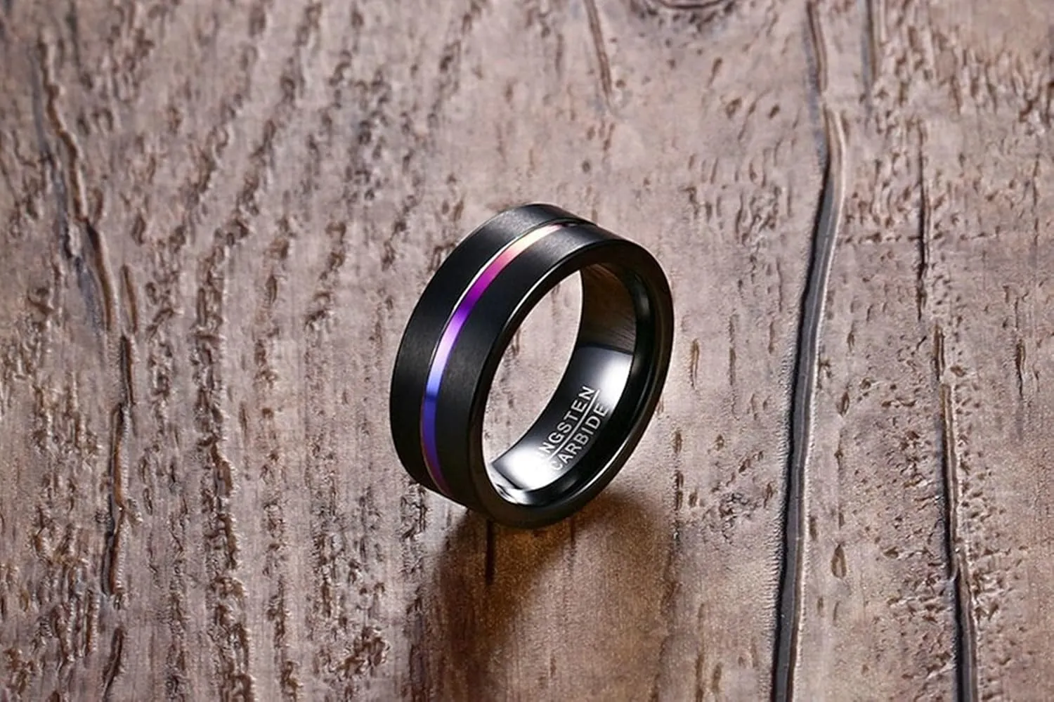 Jewelry for Women Black Ring Cubic Zirconia Matte Colorful Line, Black Zircon Round Stainless Steel Women Rings Tungsten Steel Mens Rings