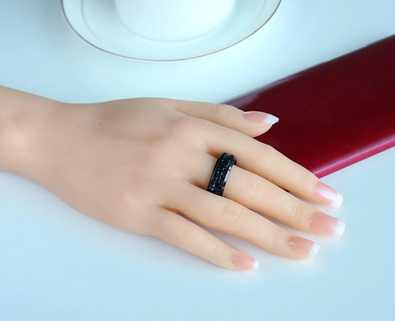 Jewelry for Women Black Ring Cubic Zirconia Matte Colorful Line, Black Zircon Round Stainless Steel Women Rings Tungsten Steel Mens Rings
