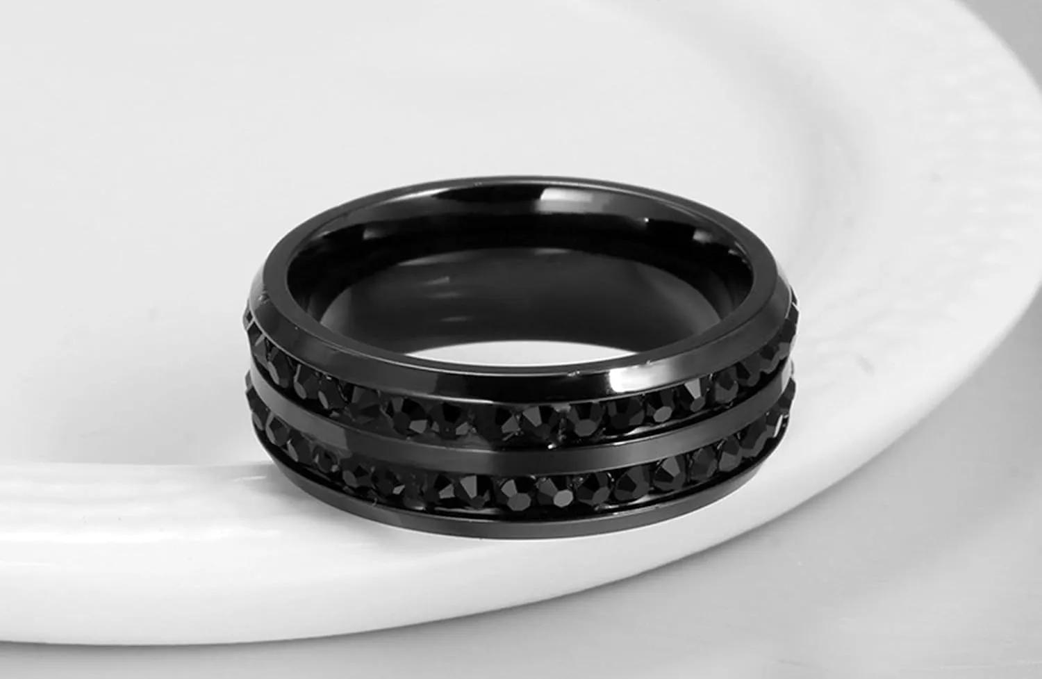 Jewelry for Women Black Ring Cubic Zirconia Matte Colorful Line, Black Zircon Round Stainless Steel Women Rings Tungsten Steel Mens Rings