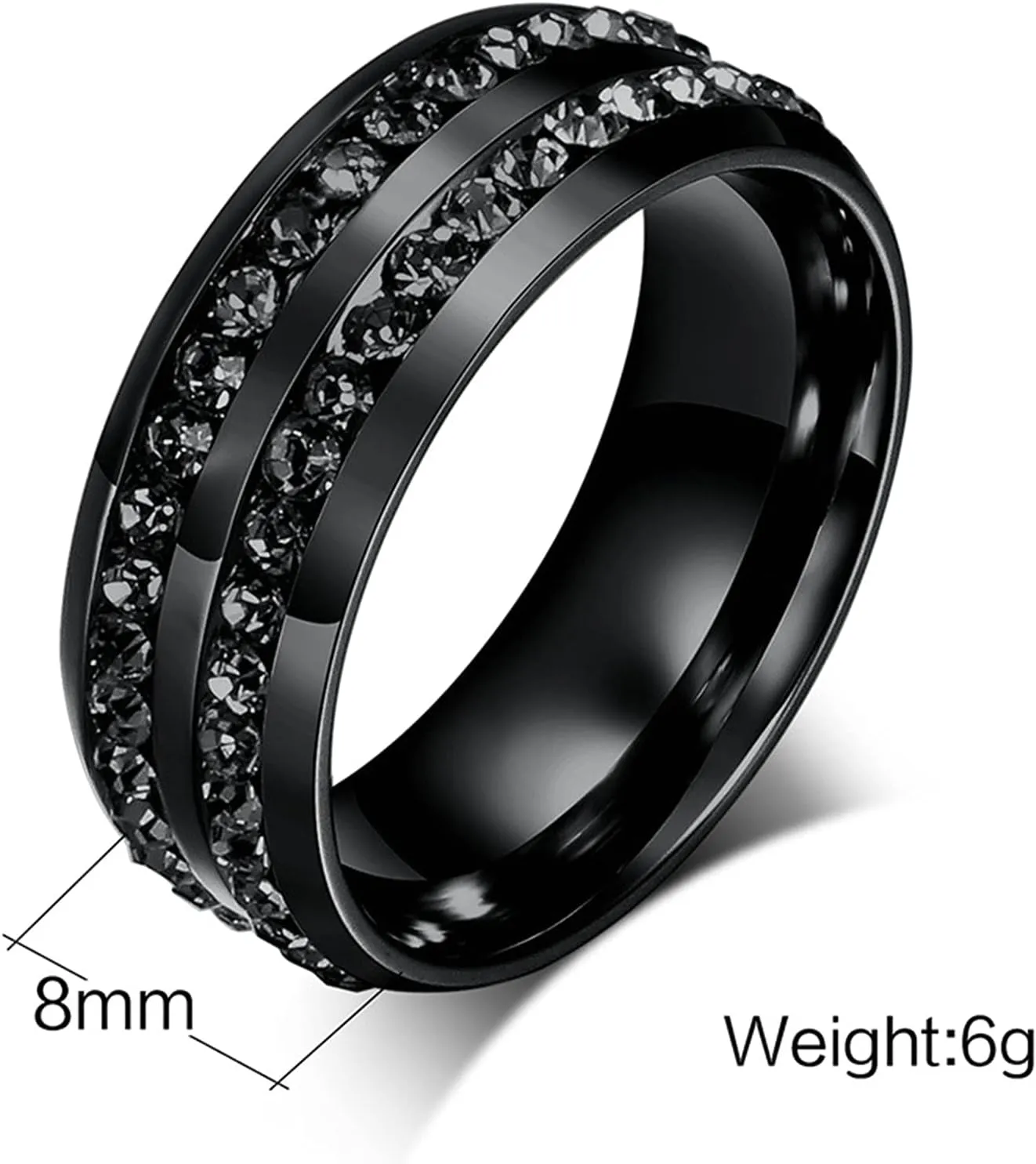 Jewelry for Women Black Ring Cubic Zirconia Matte Colorful Line, Black Zircon Round Stainless Steel Women Rings Tungsten Steel Mens Rings