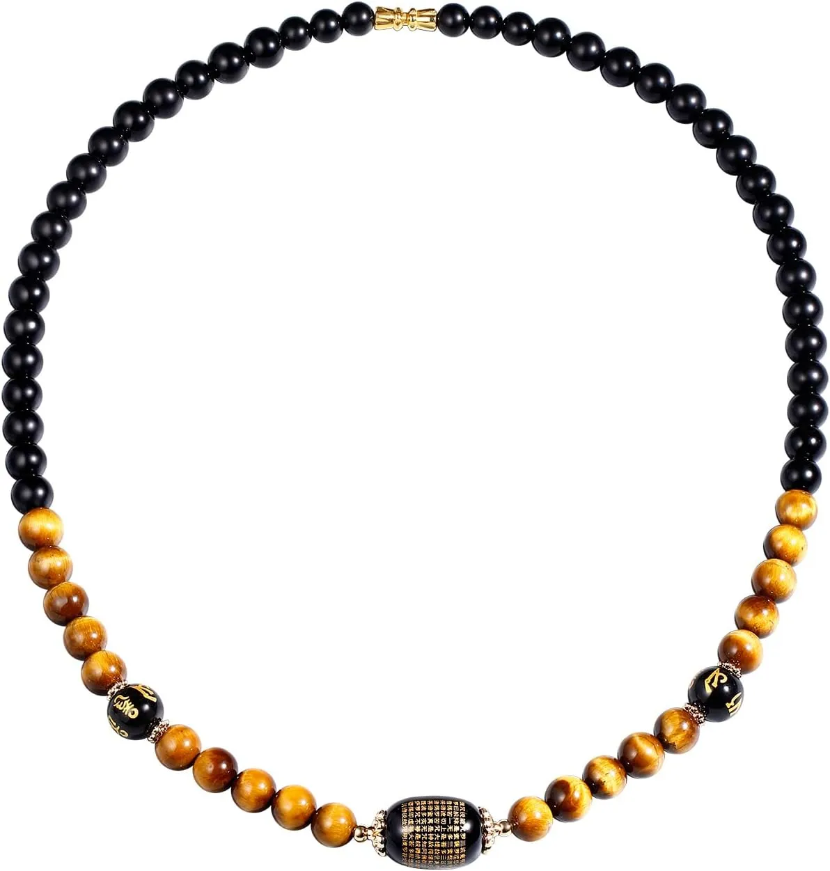 Jewever Feng Shui Black Obsidian with Tiger Eye Necklaces for Women Mens Necklace Healing Crystals Amulet Bring Good Luck and Wealth