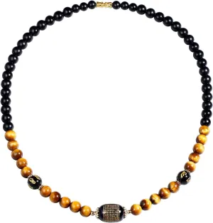 Jewever Feng Shui Black Obsidian with Tiger Eye Necklaces for Women Mens Necklace Healing Crystals Amulet Bring Good Luck and Wealth