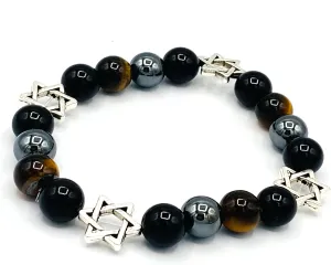 Jewish Bracelet for Women & Men - Abraham Onyx, Hematite, Tiger Eye, & Star of David - Black Onyx for Judaica Gifts - Judaic Gems Jewish Jewelry