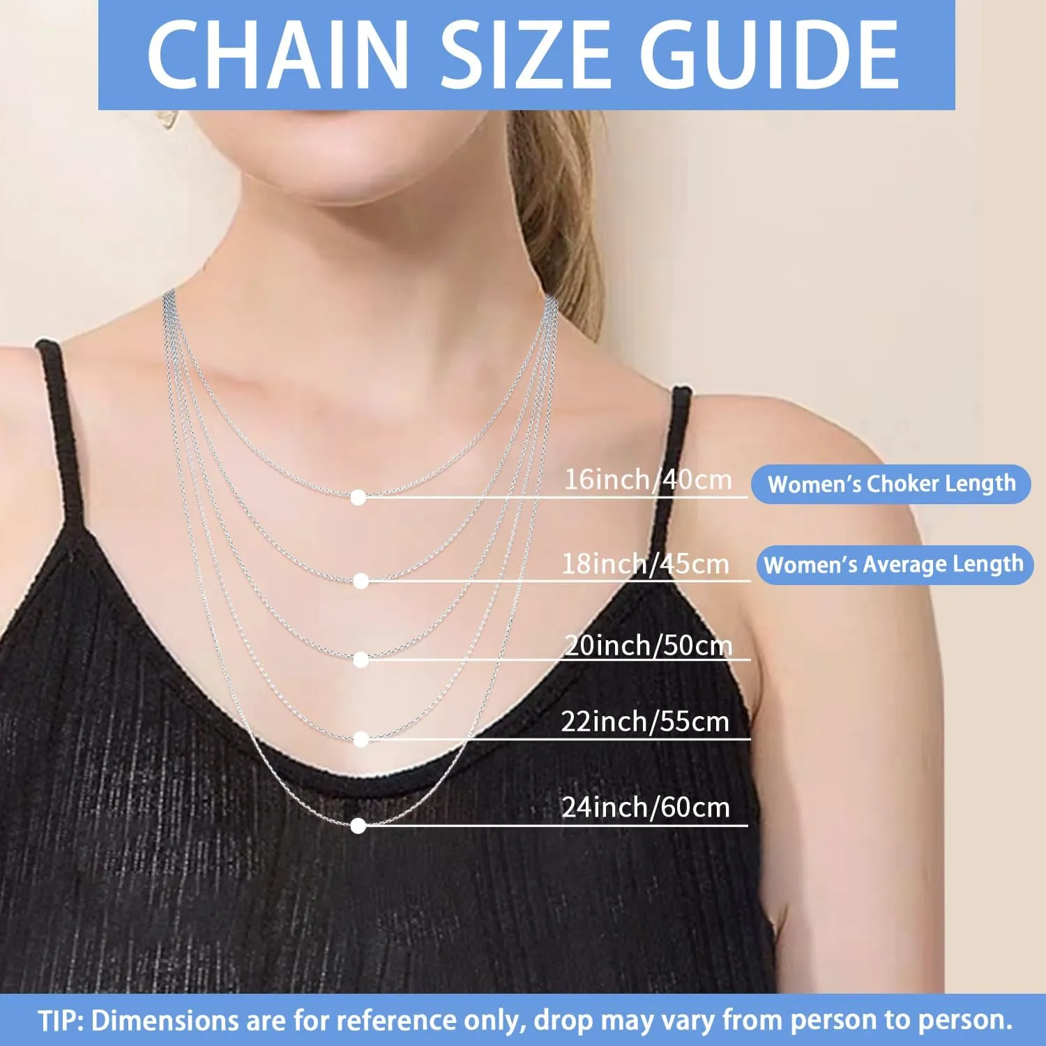 Jewlpire Italian Real 925 Sterling Silver Chain Necklace for Women, 1.2mm Cable Chain Sturdy & Shiny Women's Chains Necklaces 16 18 20 22 24 Inch