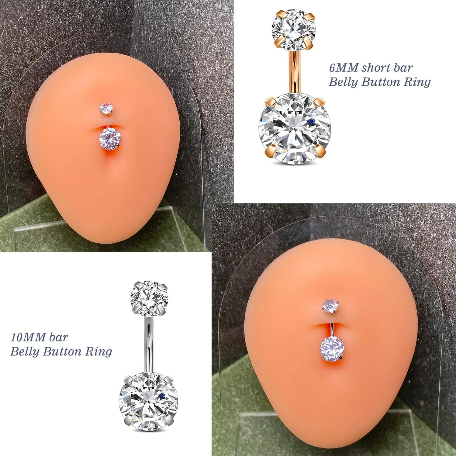 JFORYOU 1/4 Inch Short Belly Button Rings 14G 6mm Stainless Steel Short Belly Navel Button Rings for Women Men