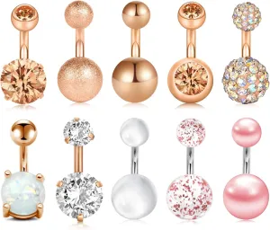 JFORYOU 1/4 Inch Short Belly Button Rings 14G 6mm Stainless Steel Short Belly Navel Button Rings for Women Men