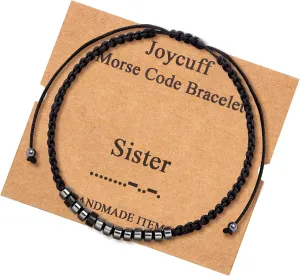 JoycuFF Morse Code Bracelets for Women Men Gifts for Her Him Mom Dad Daughter Sister Best Friend Funny Inspirational Bracelets for Women Jewelry Adjustable Silk Beaded Wrap Bracelet
