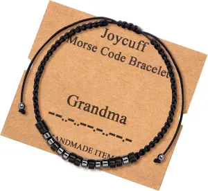 JoycuFF Morse Code Bracelets for Women Men Gifts for Her Him Mom Dad Daughter Sister Best Friend Funny Inspirational Bracelets for Women Jewelry Adjustable Silk Beaded Wrap Bracelet