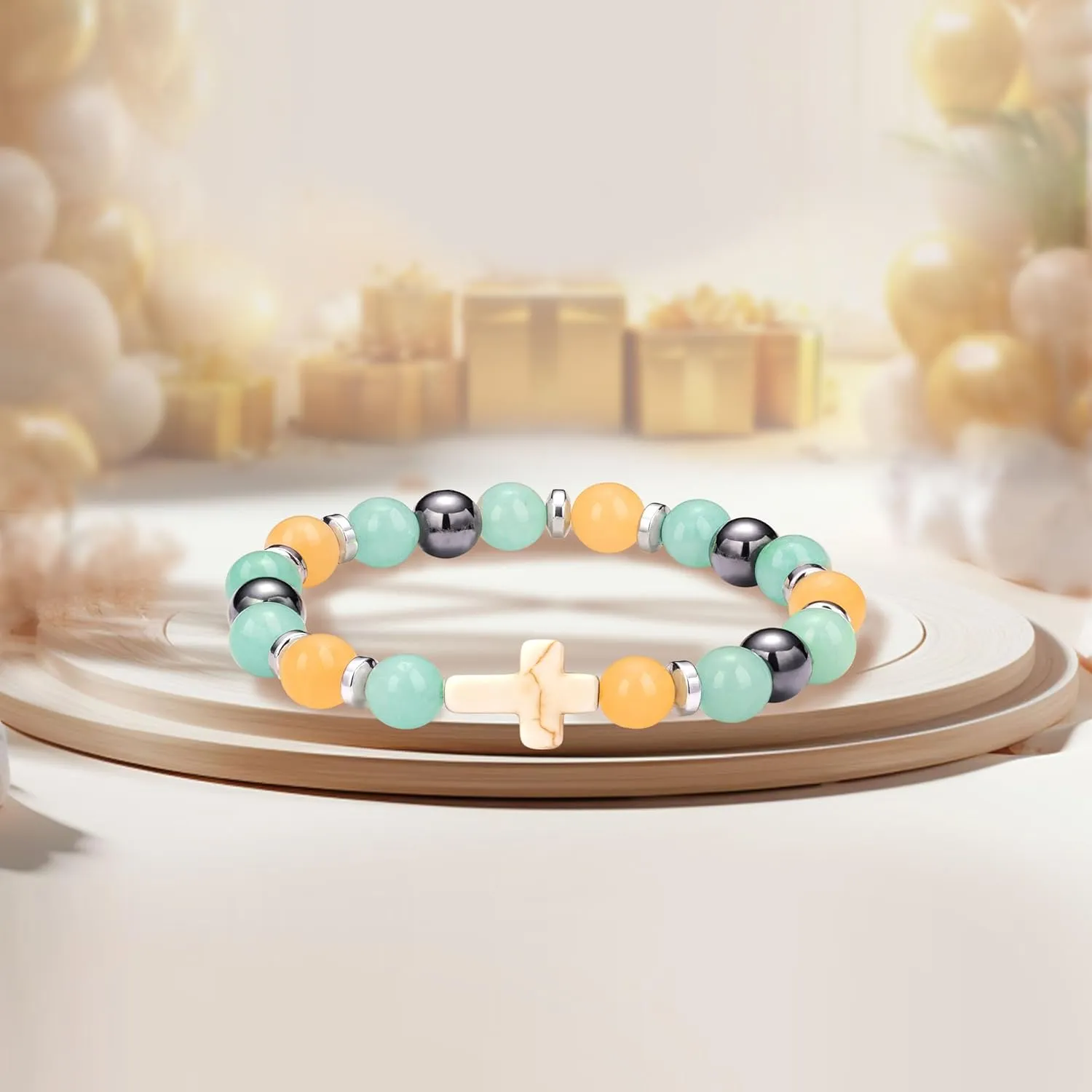 JSJOY Nature Stone Bracelet Birthday Gifts for Women Girls, Birthday Cross Bracelet Gifts for Age 6 to 80 Year Daughter Granddaughter Niece Mom Sister Christian Easter Gifts