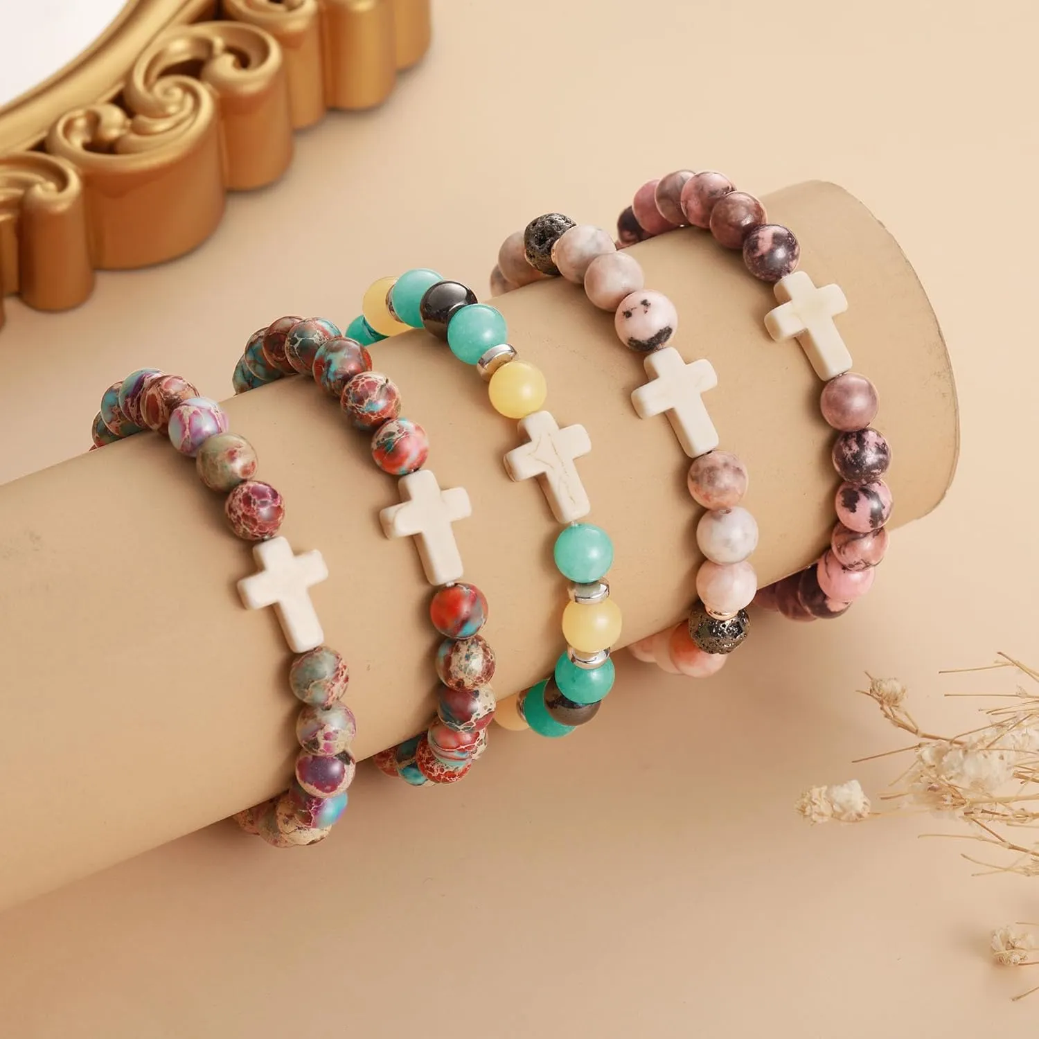 JSJOY Nature Stone Bracelet Birthday Gifts for Women Girls, Birthday Cross Bracelet Gifts for Age 6 to 80 Year Daughter Granddaughter Niece Mom Sister Christian Easter Gifts