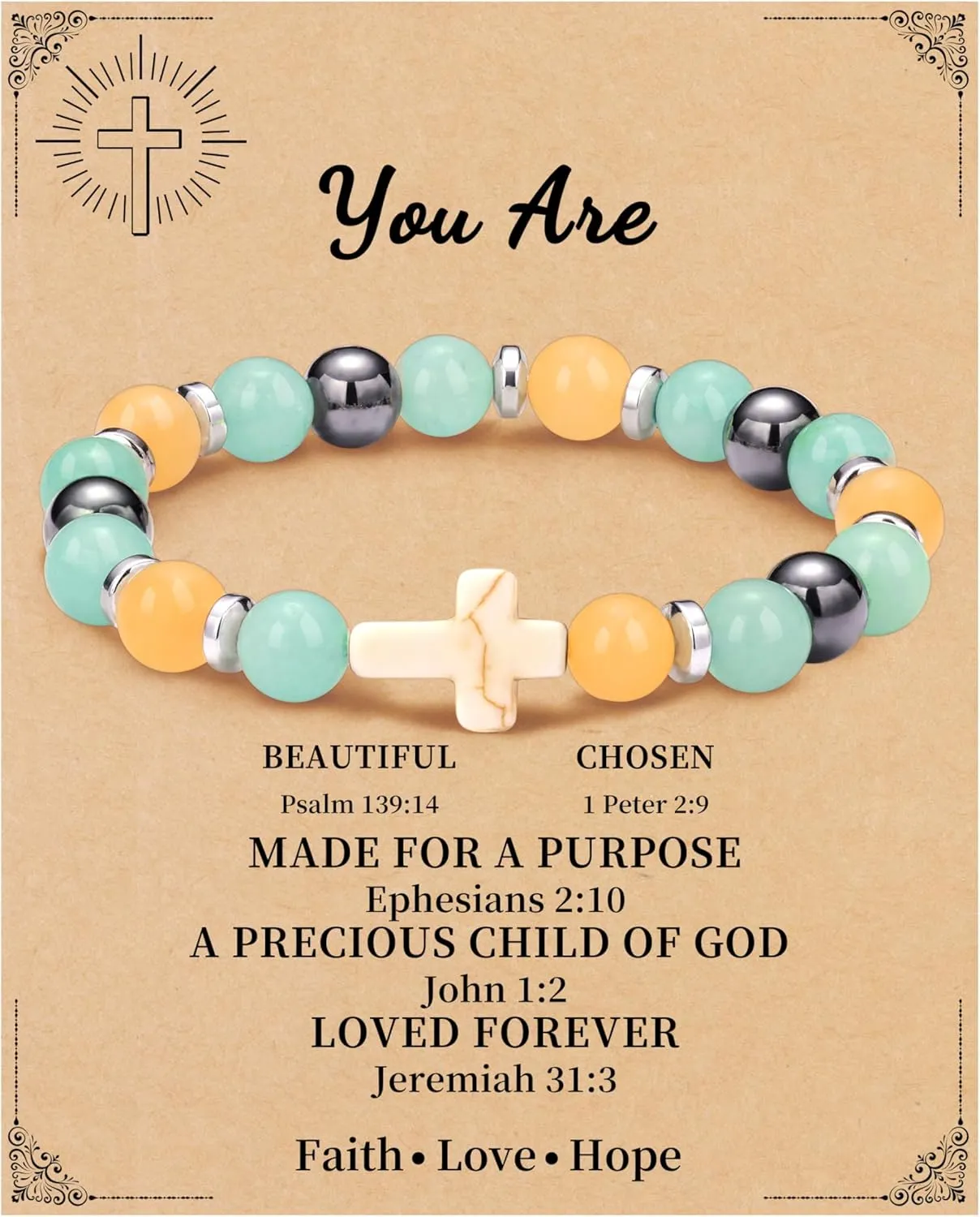 JSJOY Nature Stone Bracelet Birthday Gifts for Women Girls, Birthday Cross Bracelet Gifts for Age 6 to 80 Year Daughter Granddaughter Niece Mom Sister Christian Easter Gifts