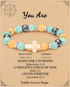 JSJOY Nature Stone Bracelet Birthday Gifts for Women Girls, Birthday Cross Bracelet Gifts for Age 6 to 80 Year Daughter Granddaughter Niece Mom Sister Christian Easter Gifts