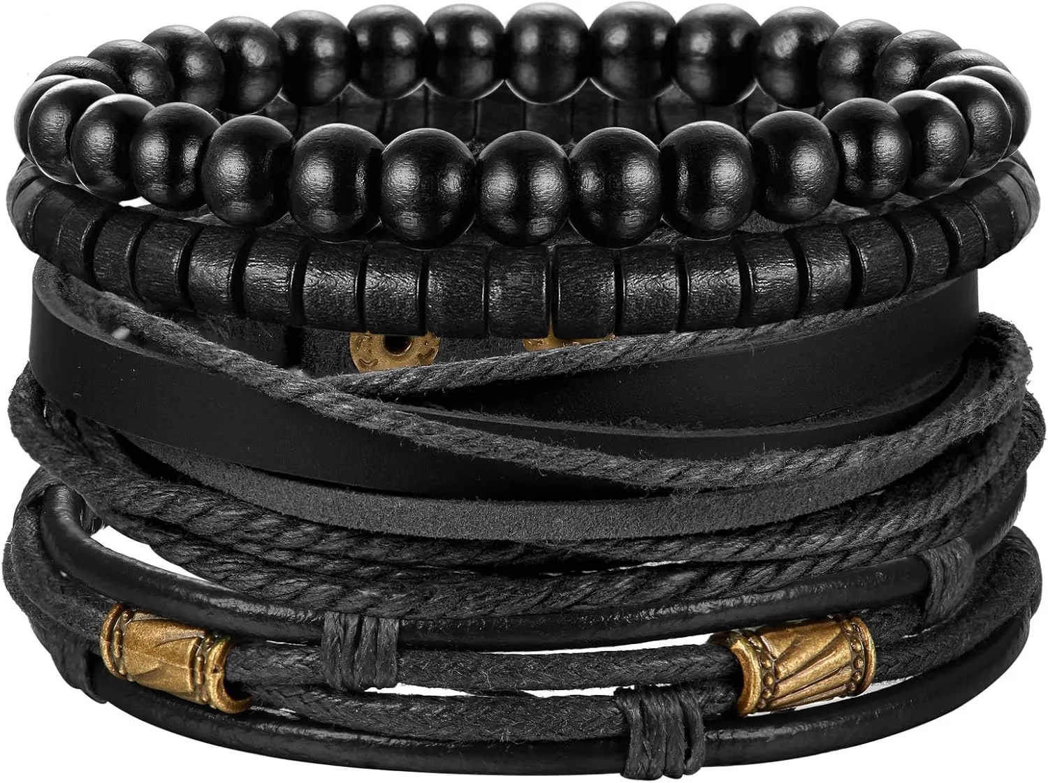Jstyle 4Pcs Braided Leather Bracelet for Women Mens Cuff Bead Bracelet Set Adjustable Black And Brown