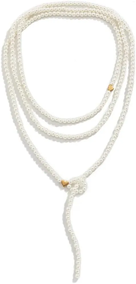 Jumwrit Pearl Choker Necklace Layered Long Pearl Necklace Dainty Y Necklace Heart Love Necklace Art Deco Pearl Necklace Costume Accessories for Women