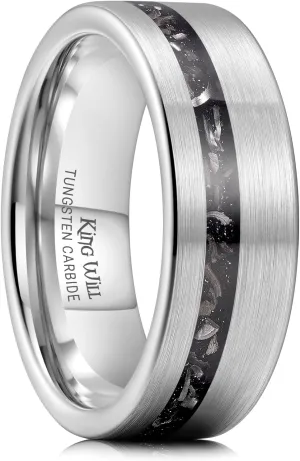 King Will Mens 8mm Hammered Tungsten Carbide Wedding Rings Gold Black Silver Imitated Meteorite Inlay Matte Brushed Tungsten Wedding Band