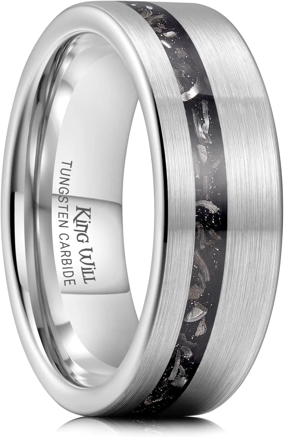 King Will Mens 8mm Hammered Tungsten Carbide Wedding Rings Gold Black Silver Imitated Meteorite Inlay Matte Brushed Tungsten Wedding Band