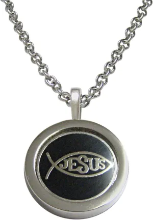 Kiola Designs Black and Silver Toned Religious Ichthys Jesus Fish Pendant Necklace