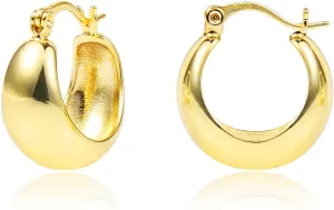 KISSPAT Sterling Silver Chunky Hoop Earrings for Women Hypoallergenic Thick Huggie Earring Wide Hoops Everyday Hoop Earrings