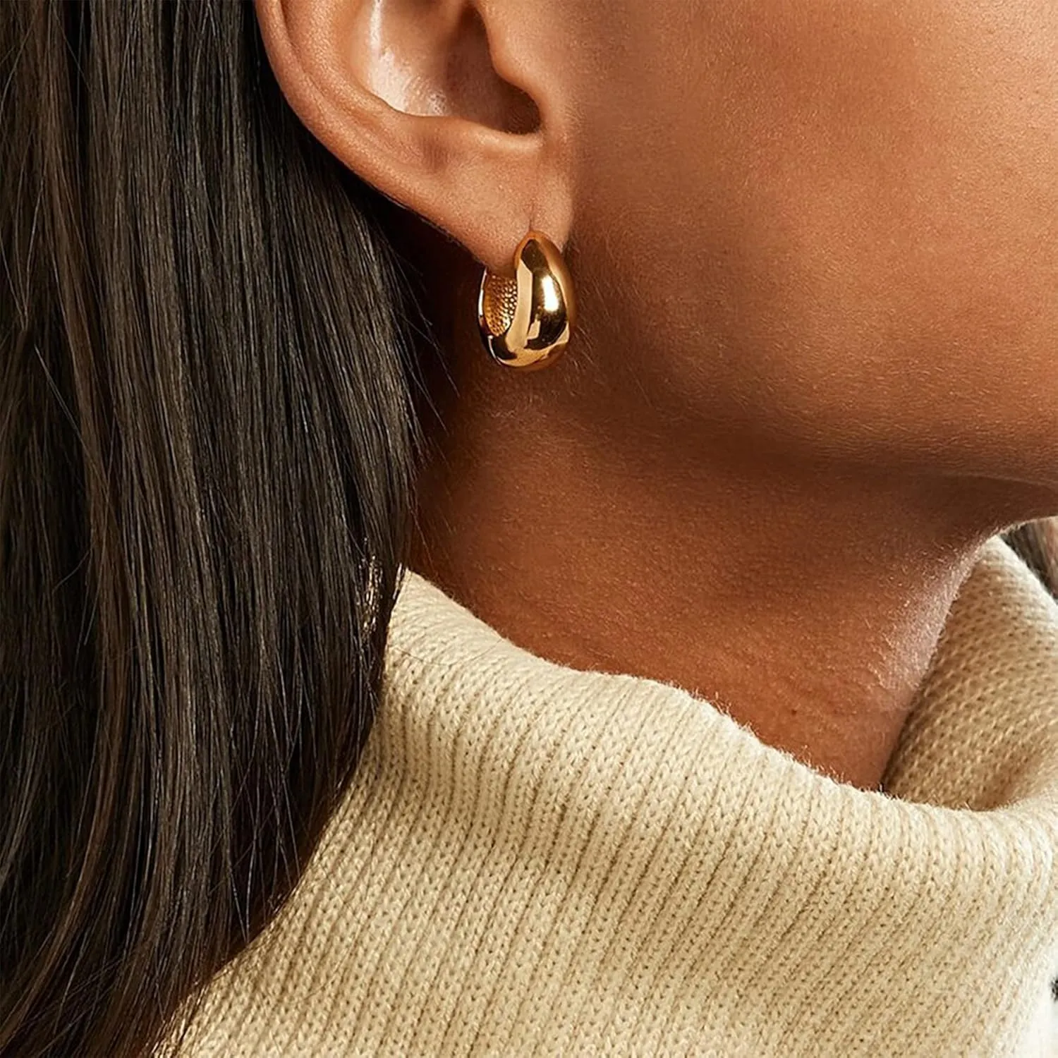 KISSPAT Sterling Silver Chunky Hoop Earrings for Women Hypoallergenic Thick Huggie Earring Wide Hoops Everyday Hoop Earrings