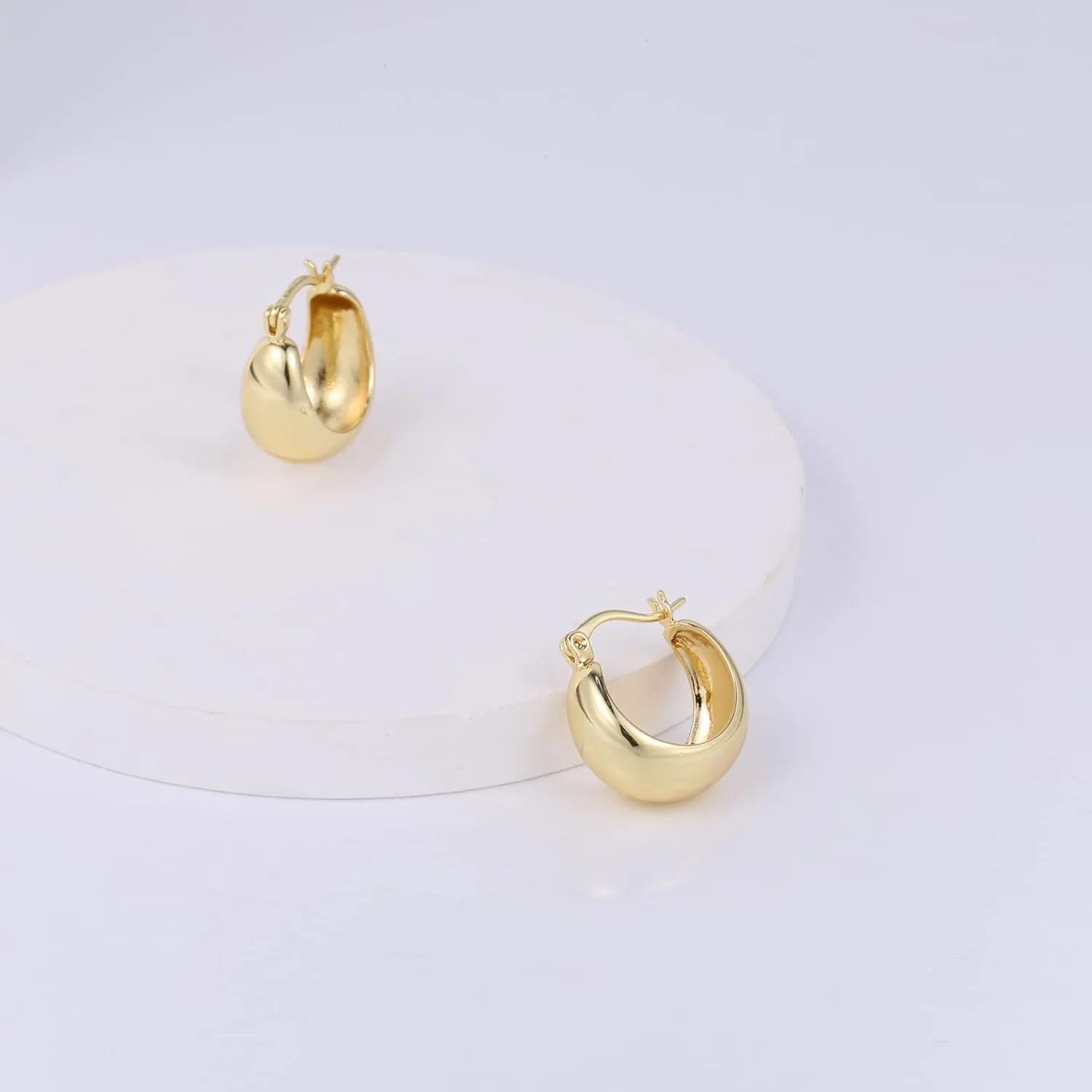 KISSPAT Sterling Silver Chunky Hoop Earrings for Women Hypoallergenic Thick Huggie Earring Wide Hoops Everyday Hoop Earrings