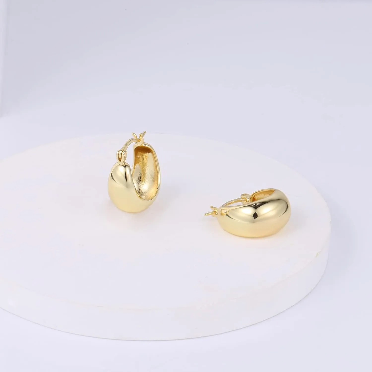 KISSPAT Sterling Silver Chunky Hoop Earrings for Women Hypoallergenic Thick Huggie Earring Wide Hoops Everyday Hoop Earrings
