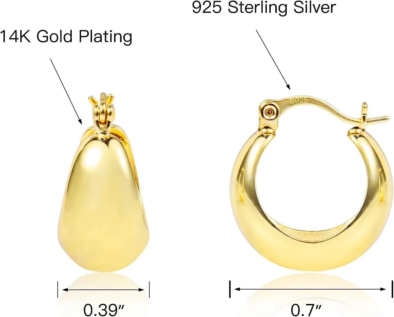 KISSPAT Sterling Silver Chunky Hoop Earrings for Women Hypoallergenic Thick Huggie Earring Wide Hoops Everyday Hoop Earrings