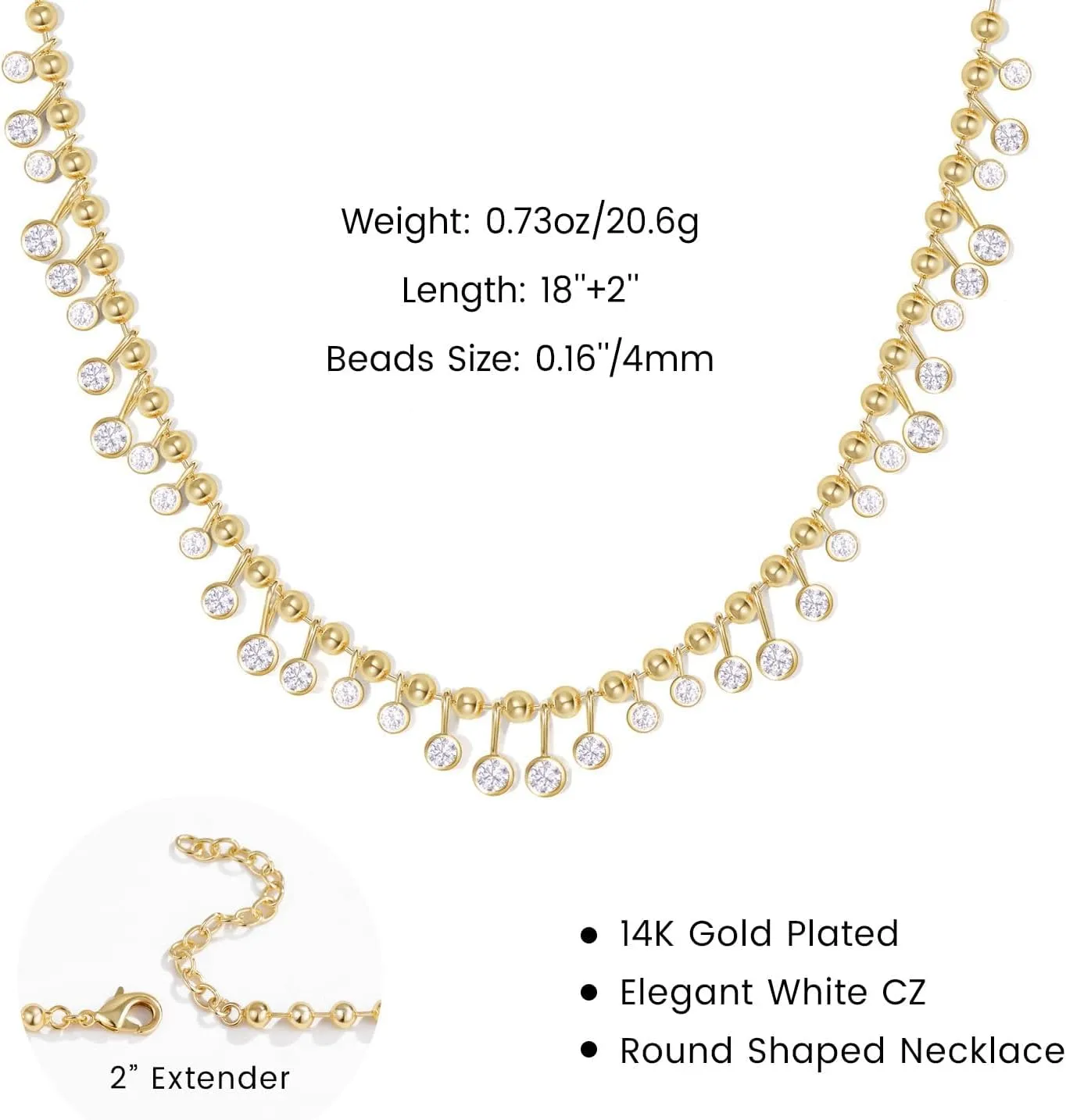 KissYan Colorful Charm Necklace for Women, 14K Gold Plated Beaded Choker Rainbow Cubic Zirconia Necklaces Dainty Summer Jewelry Gift