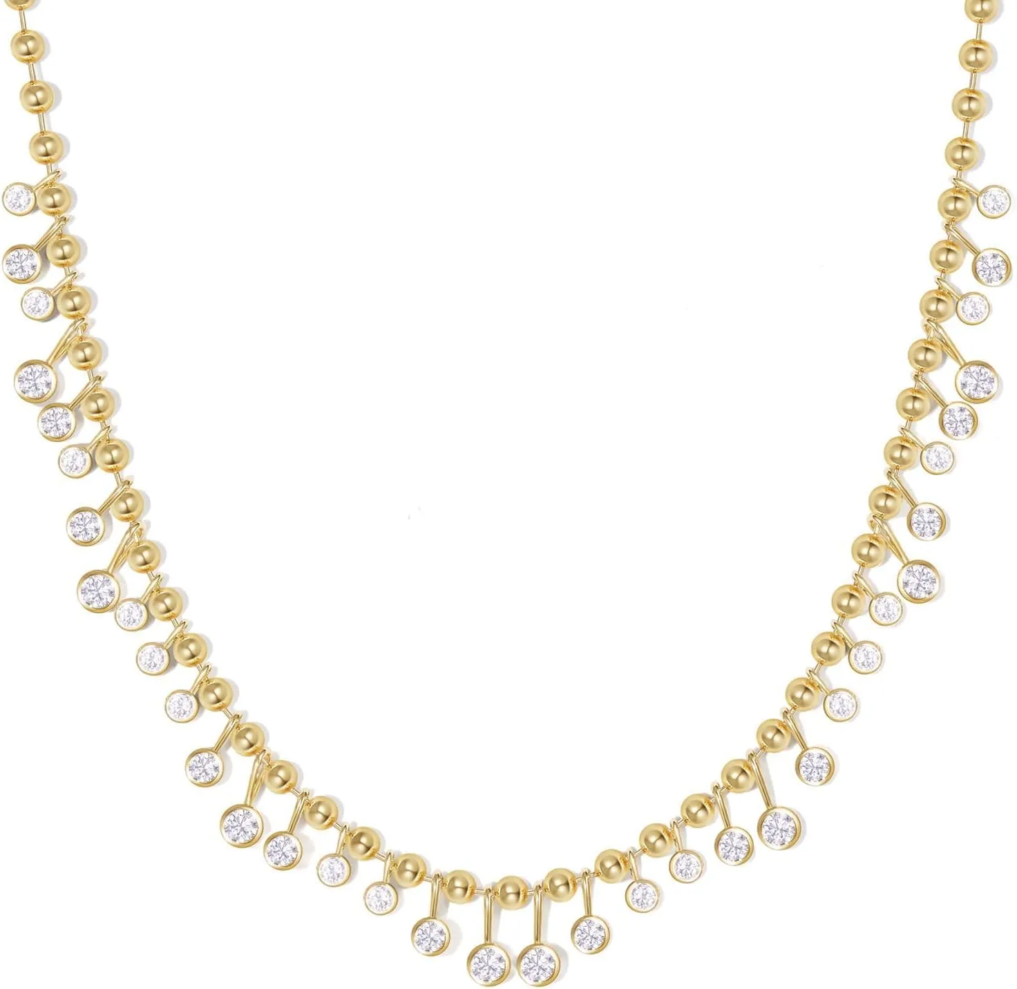 KissYan Colorful Charm Necklace for Women, 14K Gold Plated Beaded Choker Rainbow Cubic Zirconia Necklaces Dainty Summer Jewelry Gift
