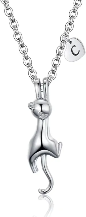 Kitty Cat Necklace for Women | Heart Initial Letter Necklace | Stainless Steel Pendant Jewelry Gifts for Pet Cat Lover Daughter Girls