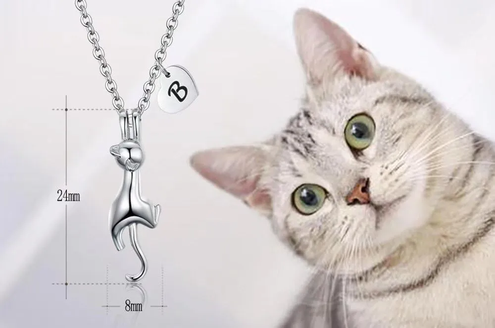 Kitty Cat Necklace for Women | Heart Initial Letter Necklace | Stainless Steel Pendant Jewelry Gifts for Pet Cat Lover Daughter Girls