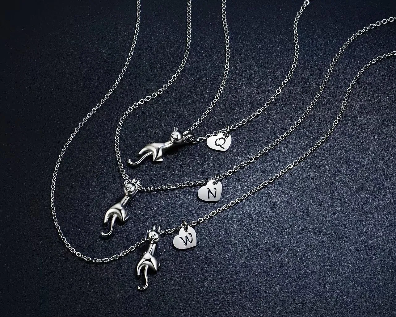 Kitty Cat Necklace for Women | Heart Initial Letter Necklace | Stainless Steel Pendant Jewelry Gifts for Pet Cat Lover Daughter Girls