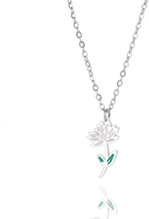 kkjoy Birth Month Flower Necklace Stainless Steel 12 Month Birthday Flower Drip Oil Pendant Necklace Best Friend Necklace Jewellery Gifts for Women