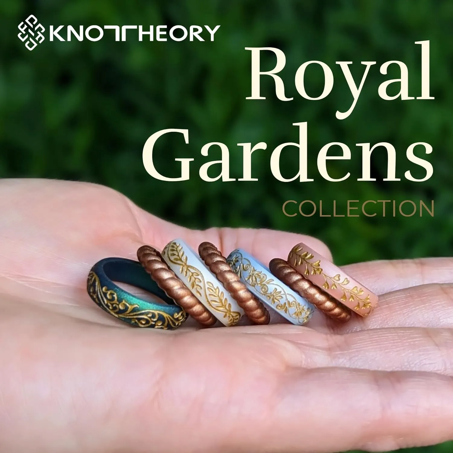 Knot Theory Silicone Ring in Filigree, Floral, Hearts, or Laurel - Engraved Dual Layer Silicone Wedding Band, for Sports Activities, Breathable Comfort Fit
