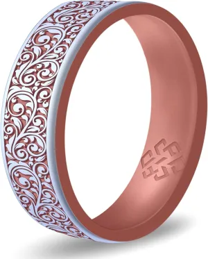 Knot Theory Silicone Ring in Filigree, Floral, Hearts, or Laurel - Engraved Dual Layer Silicone Wedding Band, for Sports Activities, Breathable Comfort Fit