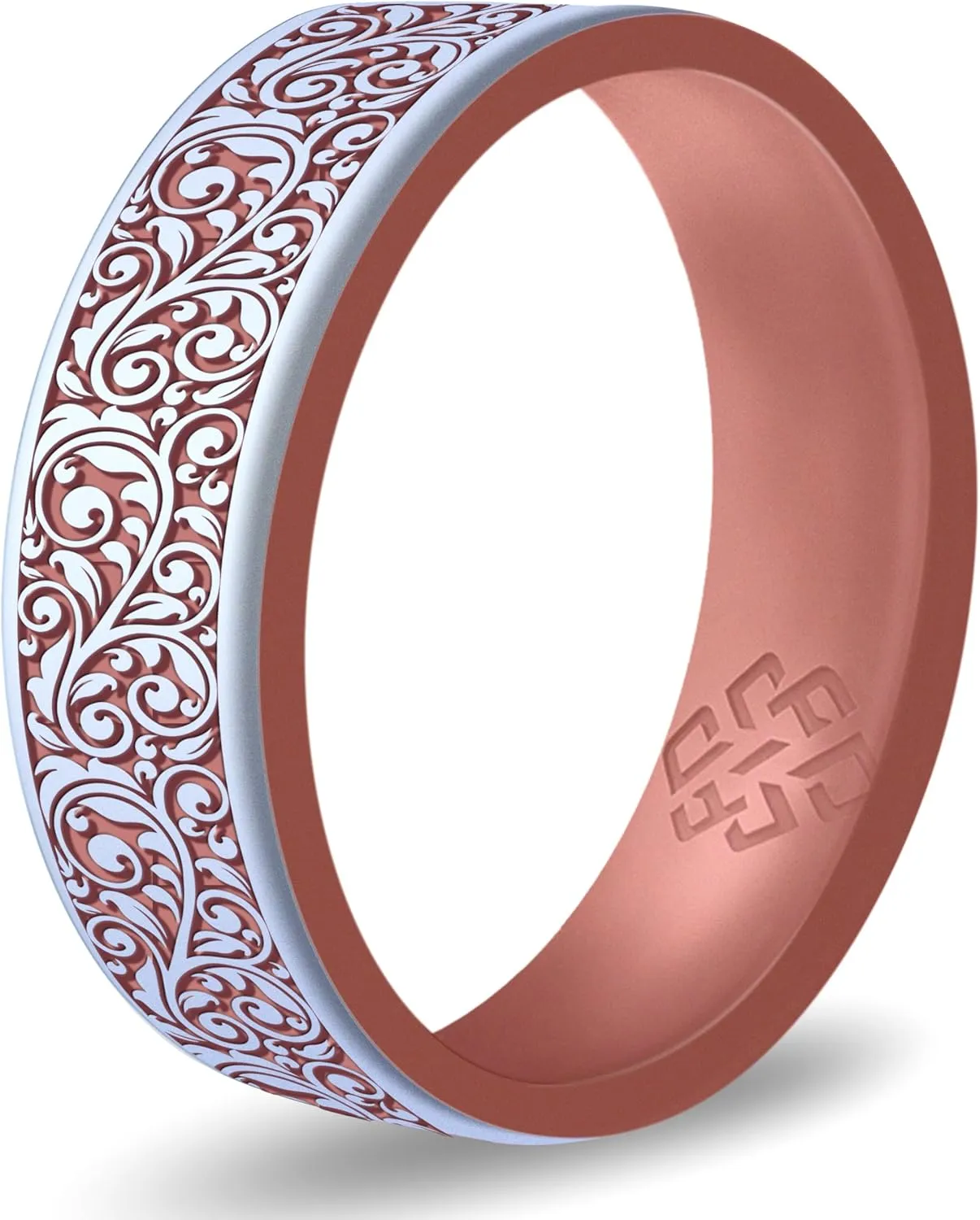 Knot Theory Silicone Ring in Filigree, Floral, Hearts, or Laurel - Engraved Dual Layer Silicone Wedding Band, for Sports Activities, Breathable Comfort Fit