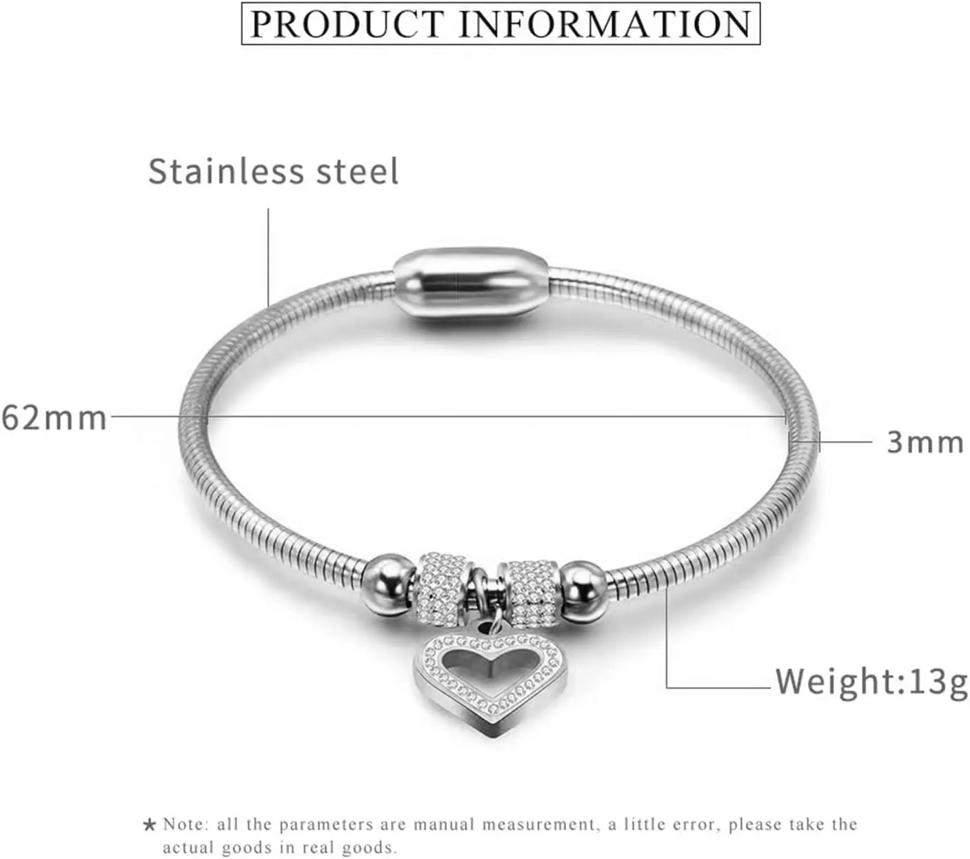KunBead Heart Charm Birthday Bracelet Stainless Steel Love Bangle Cuff Jewelry Bracelets for Women