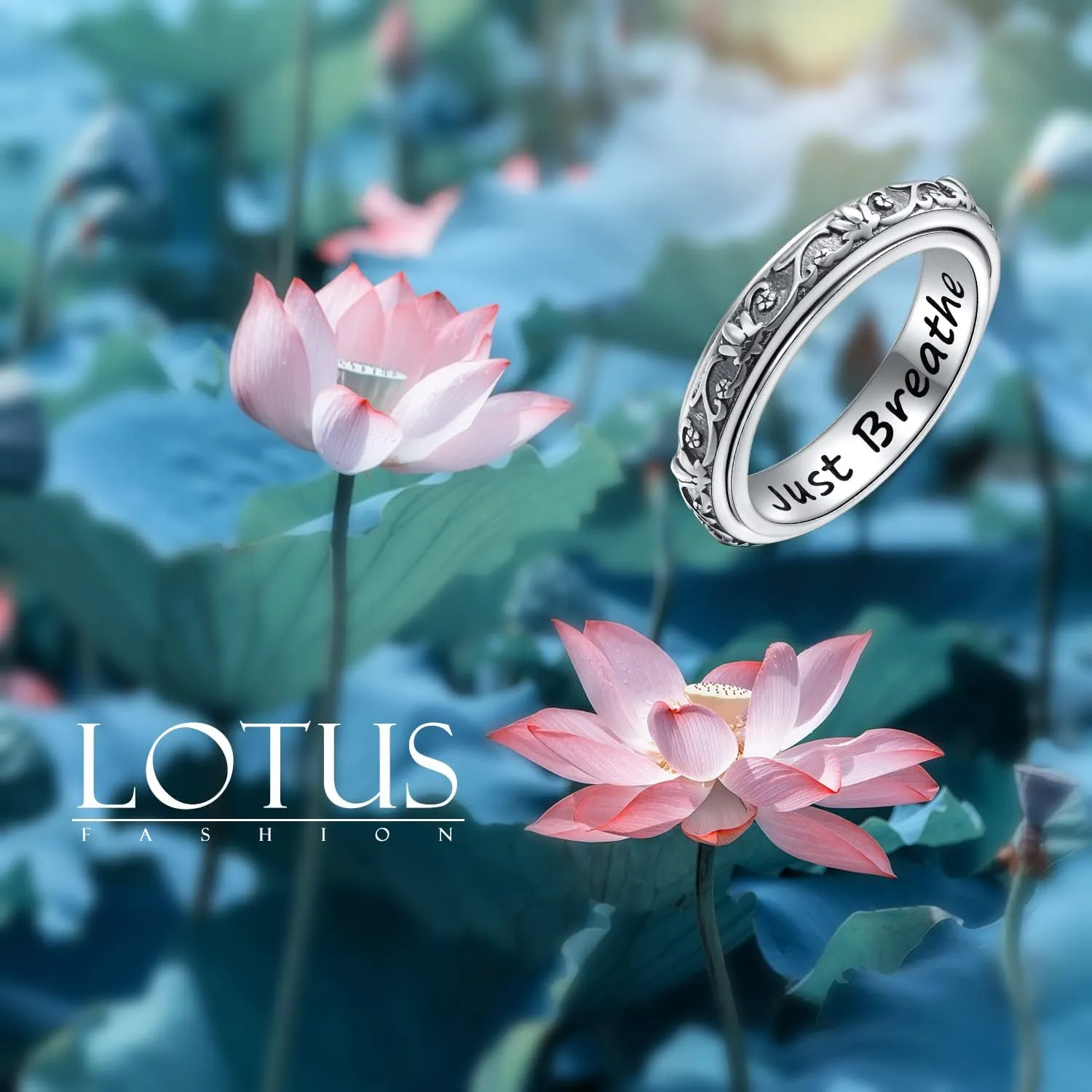 Ladytree Anxiety Relieve Rings 925 Sterling Silver Spinner Fidget Ring Worry Stress Relieving Boredom ADHD Autism Ring Platinum Plated Jewelry Birthday Gifts for Women Men