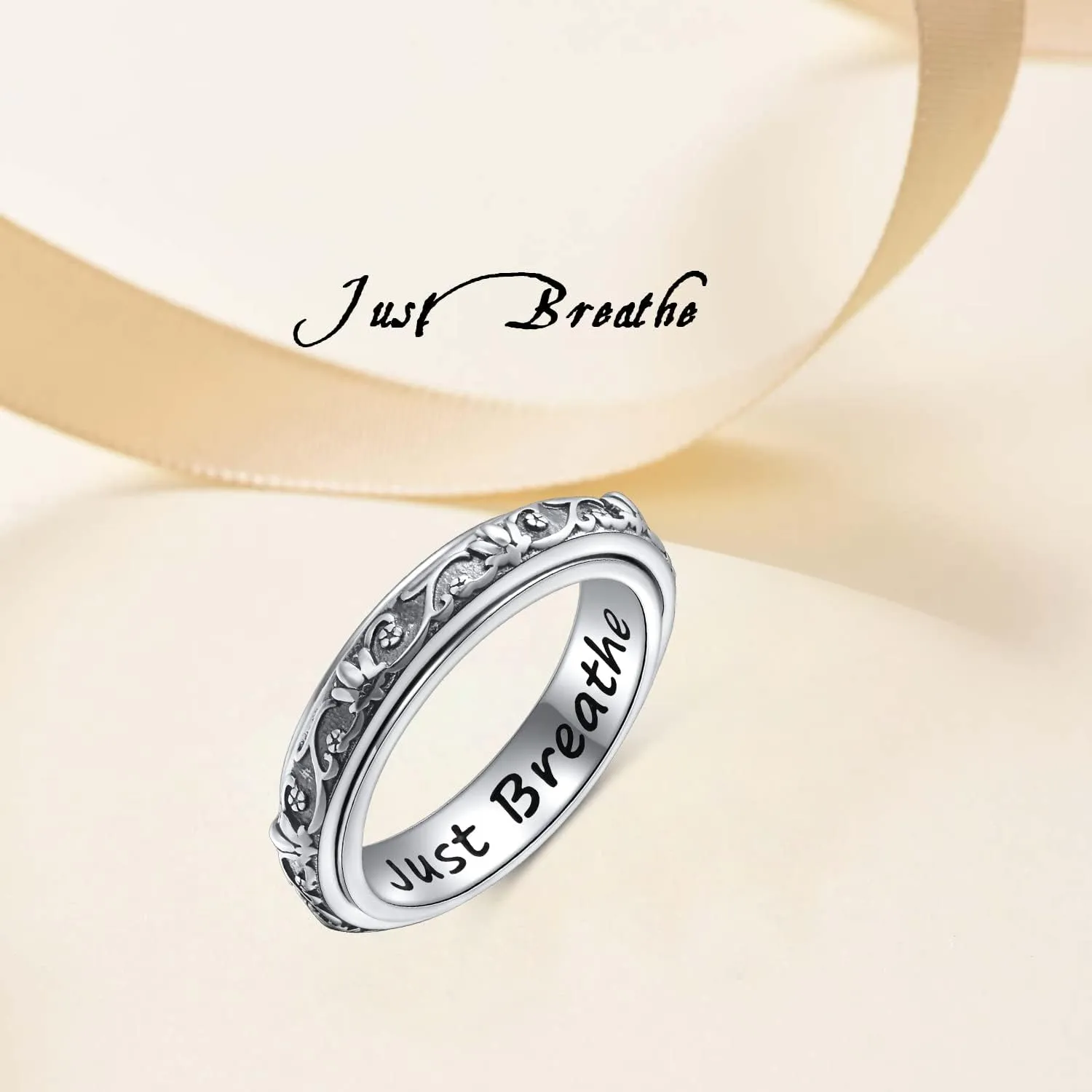 Ladytree Anxiety Relieve Rings 925 Sterling Silver Spinner Fidget Ring Worry Stress Relieving Boredom ADHD Autism Ring Platinum Plated Jewelry Birthday Gifts for Women Men