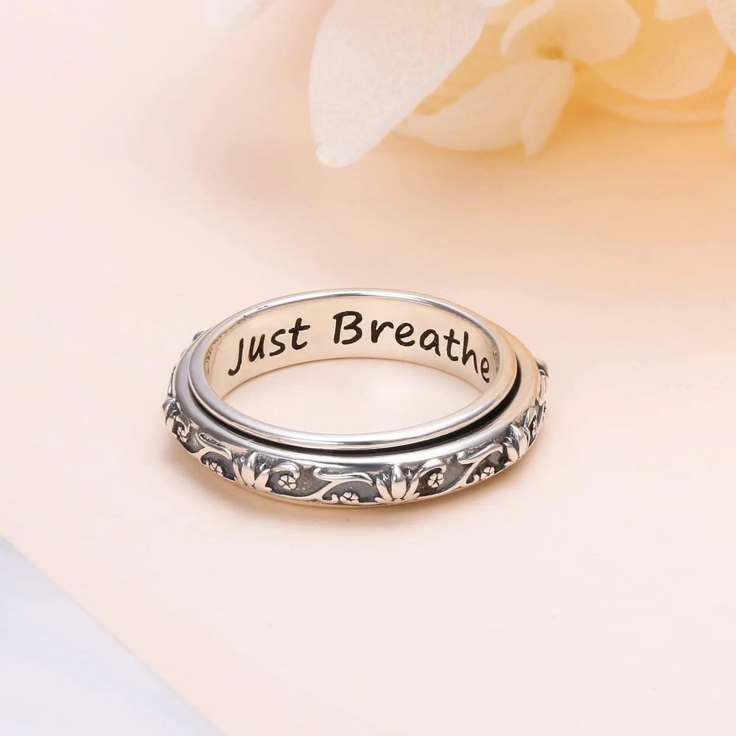 Ladytree Anxiety Relieve Rings 925 Sterling Silver Spinner Fidget Ring Worry Stress Relieving Boredom ADHD Autism Ring Platinum Plated Jewelry Birthday Gifts for Women Men