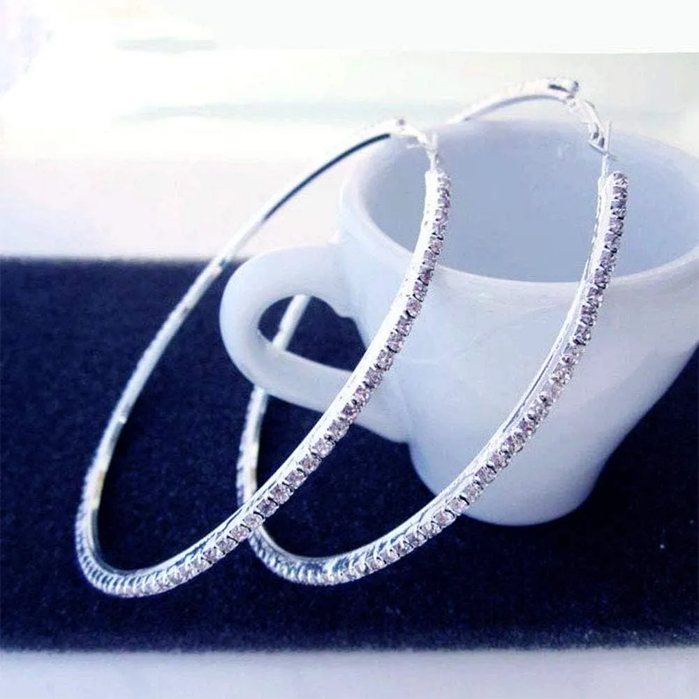 Large Rhinestone Hoop Earrings Shining Crystal Big Hoop Dangle Earrings Jewelry for Women 60mm/80mm/90mm/100mm