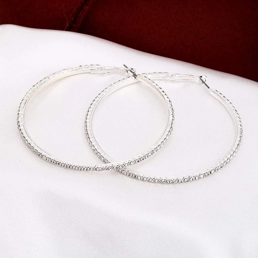 Large Rhinestone Hoop Earrings Shining Crystal Big Hoop Dangle Earrings Jewelry for Women 60mm/80mm/90mm/100mm